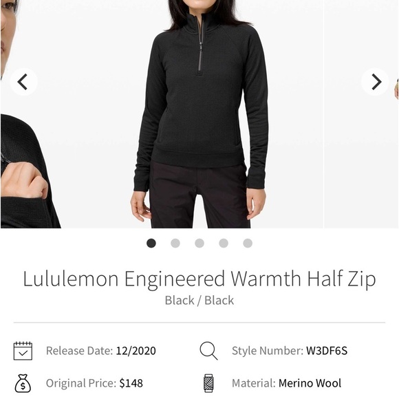 lululemon athletica Sweaters - Lululemon Engineered Warmth Half Zip Black
Merino Wool Blend Pullover Size 6